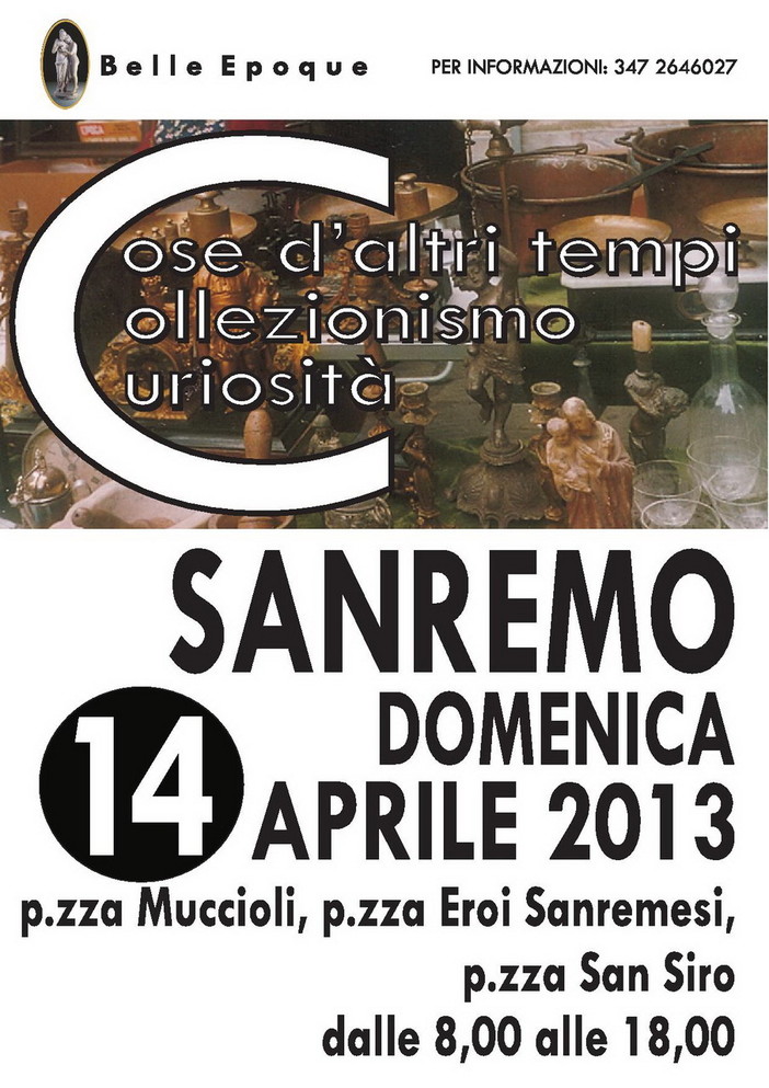 Sanremo: torna domenica prossima nelle piazze storiche l'appuntamento con il 'Mercatino dell'Antiquariato'