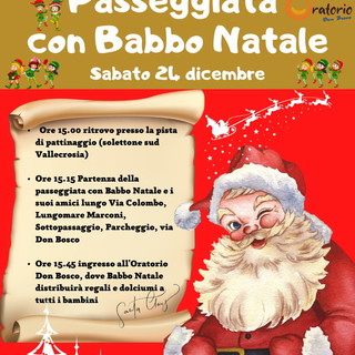 Vallecrosia: sabato prossimo una 'passeggiata' con Babbo Natale con l'Oratorio Don Bosco