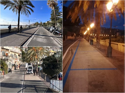 La pista ciclabile di corso Trento e Trieste prima e dopo il lavoro per i parcheggi a pagamento