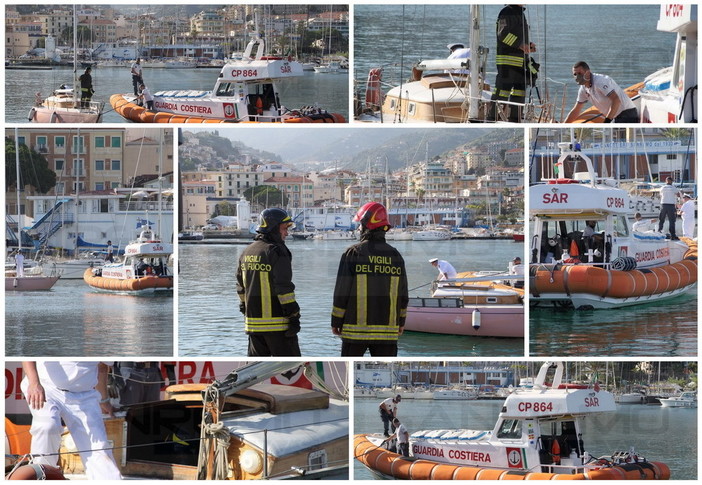 Sanremo: principio d'incendio ad una barca a vela nel porto vecchio, intervento di Vvf e Guardia Costiera (Foto)