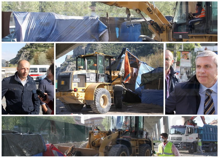 Ventimiglia: dopo la pulizia iniziale è iniziato lo smantellamento di parte dell'accampamento sul Roya (Foto e Video)