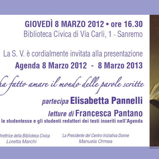 Sanremo: giovedì, per la Festa della Donna, la presentazione dell'agenda '8 marzo 2012 – 8 marzo 2013'