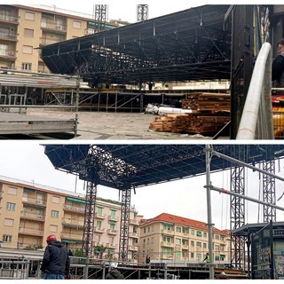 Festival di Sanremo 2024: in piazza Colombo il palco inizia a prendere forma, innalzato il tetto (Foto)