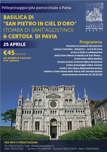 Sanremo: il 25 aprile pellegrinaggio a Pavia organizzato dalla parrocchia Santa Maria degli Angeli