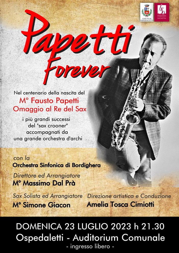 Ospedaletti: concerto/evento con la musica del ‘Re del Sax’ Fausto Papetti all'Auditorium Comunale