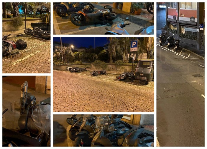 Raid vandalico nella notte a Sanremo, scooter gettati a terra tra il centro e la stazione ferroviaria (Foto)