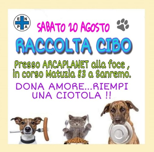 Sanremo: sabato da Arcaplanet in corso Matuzia raccolta di cibo per gli ospiti del rifugio ENPA