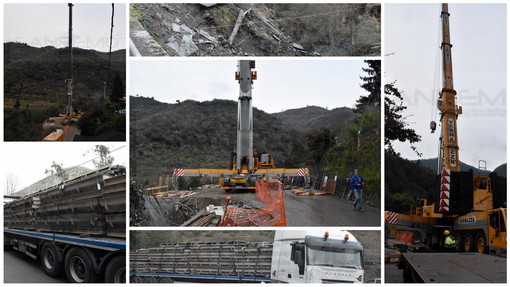 Rocchetta Nervina: con tre bilici il ponte è arrivato e la gru è pronta, da domani il via al montaggio (Foto)