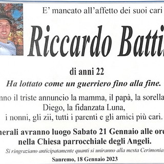 Sanremo: sabato mattina alla chiesa degli Angeli i funerali di Riccardo Battista, il 22enne morto stamattina