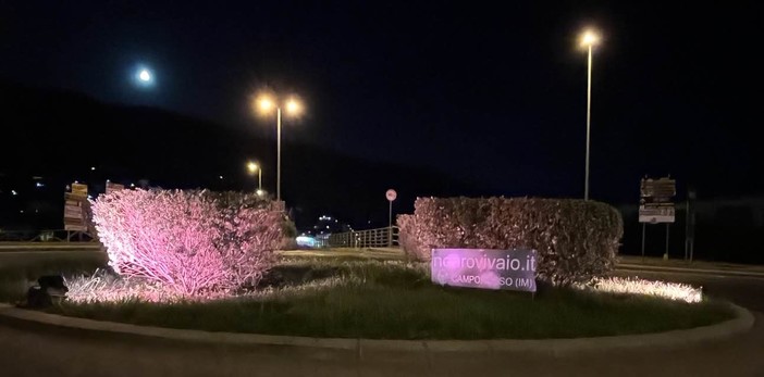 Camporosso, lotta al tumore al seno: la rotonda del ponte dell’Amicizia si illumina di rosa (Foto)