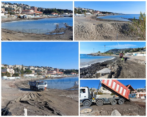 Sanremo: arrivata la sabbia per il ripascimento, le spiagge tra la Foce e Pian di Poma prendono forma (Foto)