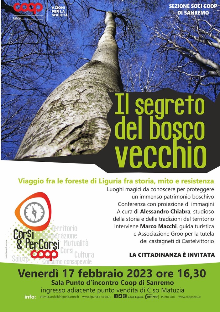 Sanremo, la sala punto d’incontro Coop ospita la conferenza pubblica &quot;Il segreto del bosco vecchio&quot;