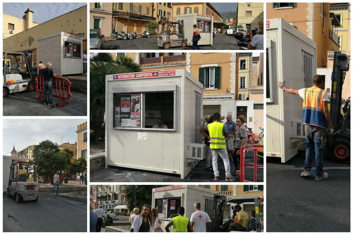 Ventimiglia: spostato questa mattina l'infopoint della Croix Rouge Monegasque davanti alla stazione ferroviaria (Foto e Video)