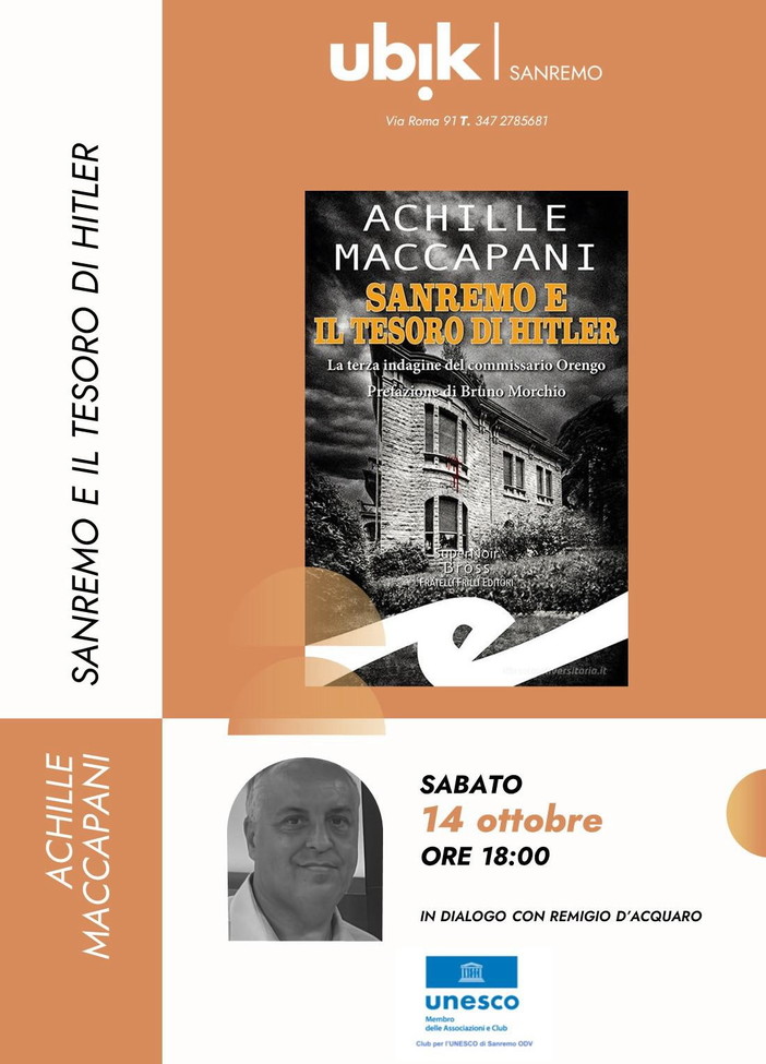 Sanremo: sabato la presentazione del nuovo libro di Achille Maccapani “Sanremo e il tesoro di Hitler”