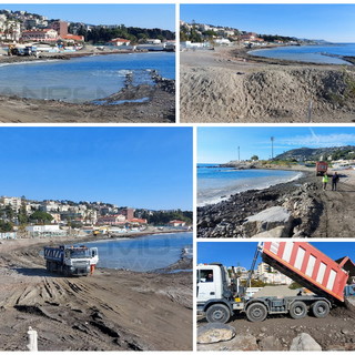 Sanremo: arrivata la sabbia per il ripascimento, le spiagge tra la Foce e Pian di Poma prendono forma (Foto)