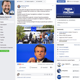 Il post pubblicato su Facebook dal ministro Matteo Salvini.