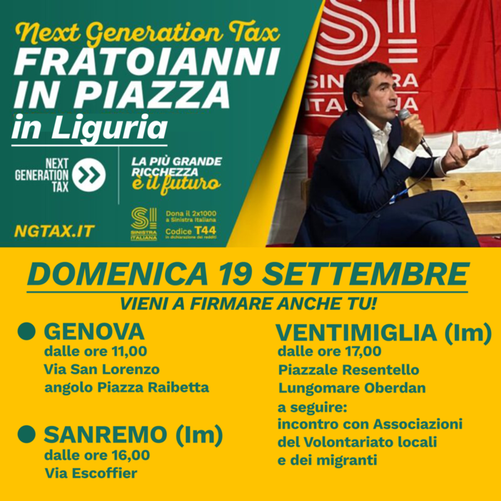 Domenica l'on. Nicola Fratoianni ai banchetti di Sinistra Italiana a Sanremo e Ventimiglia