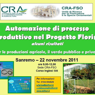 Sanremo: il 22 novembre al 'Cra-Fso' un Seminario sull'automazione irrigua o fertirrigua