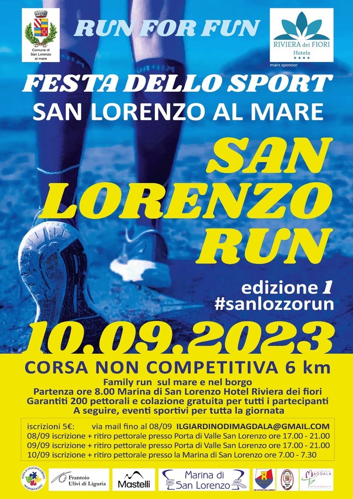 San Lorenzo al Mare: oggi aprono le iscrizioni sul posto per la 1a edizione della ‘San Lorenzo run’