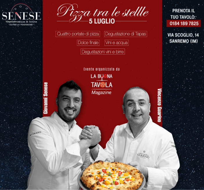 Lunedì 5 luglio 'Pizza tra le stelle' alla Pizzeria Senese di Sanremo