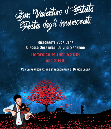 Sanremo: 'San Valentino d'Estate', domenica prossima con Davide Laura al 'Buca Cena' del Campo Golf
