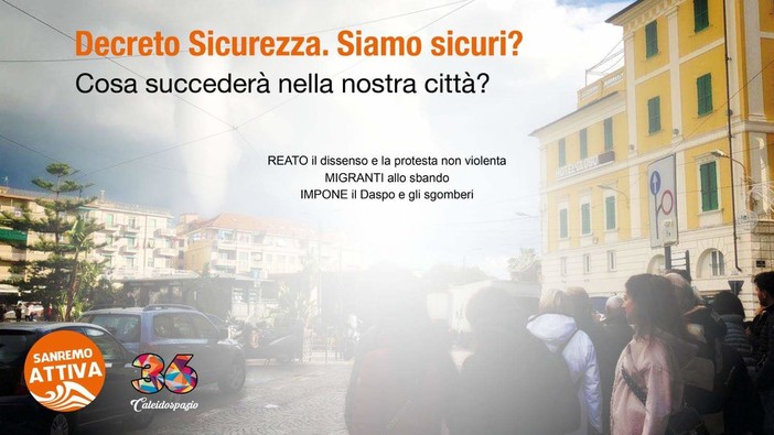 Questa sera l'incontro “Decreto Sicurezza. Siamo sicuri? Cosa succederà nella nostra città?” di Sanremo Attiva