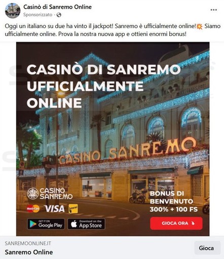 Casinò di Sanremo truffato da un sito di gioco on line estero, utilizzati loghi e foto