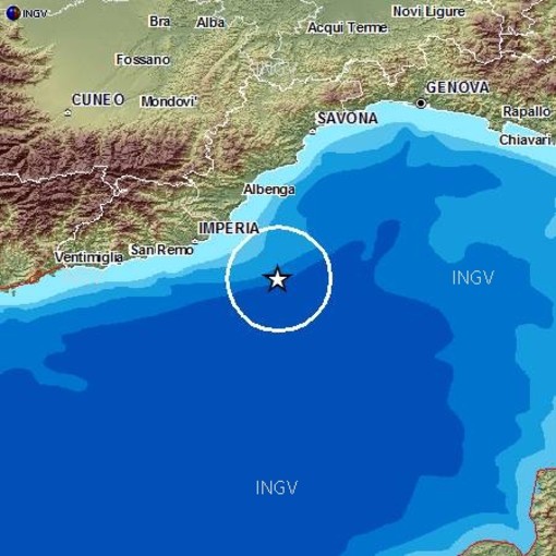 Alle 19.54 lieve scossa di terremoto in mare al confine tra le province di Imperia e Savona