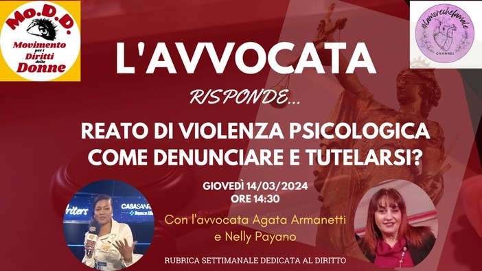 L'avvocato ponentino Agata Armanetti ospite della trasmissione del ‘Movimento per i diritti delle donne’