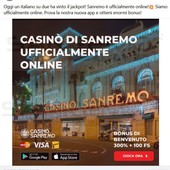 Casinò di Sanremo truffato da un sito di gioco on line estero, utilizzati loghi e foto