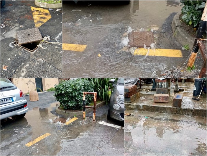 Sanremo: a porto vecchio un fiume di liquami a ogni pioggia abbondante, fogna e pezzi di carta igienica sull’asfalto e tra i cantieri navali (foto e video)