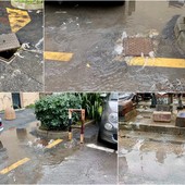 Sanremo: a porto vecchio un fiume di liquami a ogni pioggia abbondante, fogna e pezzi di carta igienica sull’asfalto e tra i cantieri navali (foto e video)