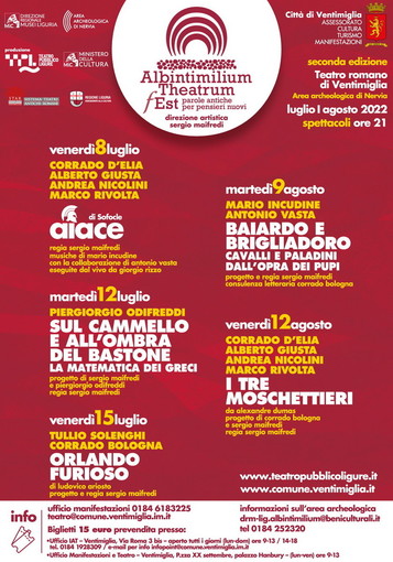 Ventimiglia: dall’8 luglio al via la seconda edizione dell''Albintimilium Theatrum fEst’ 2022