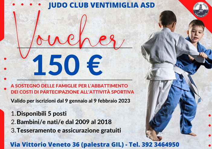 Iniziativa dello Judo Club Ventimiglia: a disposizione cinque voucher per chi vuole fare attività sportiva