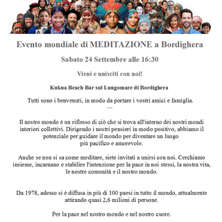 Bordighera: evento mondiale di meditazione, in occasione della giornata della pace