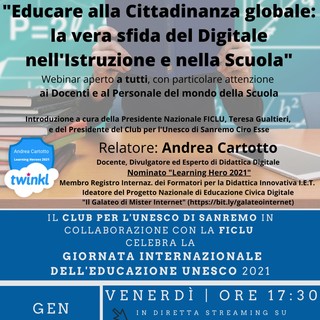 Giornata Internazionale dell’educazione: venerdì il webinar “Educare alla cittadinanza globale: la vera sfida del digitale nell’Istruzione e nella scuola”