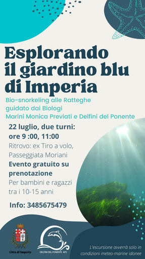 Imperia: venerdì prossimo, evento gratuito di bio-snorkeling presso l’Area Marina ‘Le Ratteghe’
