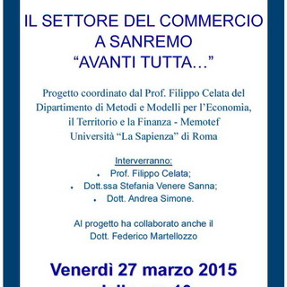 Venerdì prossimo, presentazione progetto &quot;Il settore del commercio a Sanremo 'Avanti tutta...'&quot;