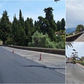 Bordighera, continuano i lavori di asfaltatura: intervento in via dei Colli (Foto)