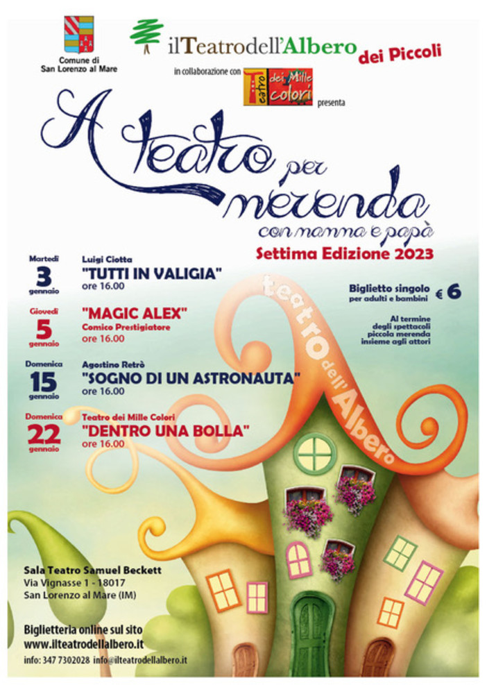 San Lorenzo al Mare: al via oggi la rassegna 'A Teatro per merenda con Mamma e Papà'