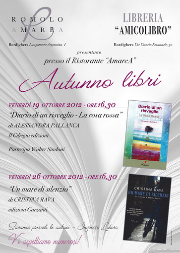 Bordighera. domani al ristorante 'AmareA', al via la rassegna 'Autunno Libri'