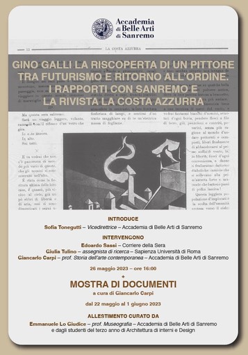 Sanremo: conferenza e mostra di documenti su Gino Galli, pittore allievo di Giacomo Balla