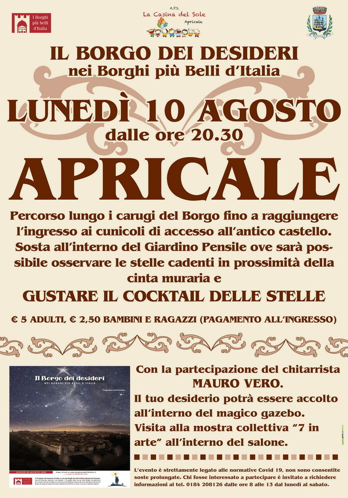 Apricale: lunedì prossimo, appuntamento con il cocktail delle stelle all'antico Castello