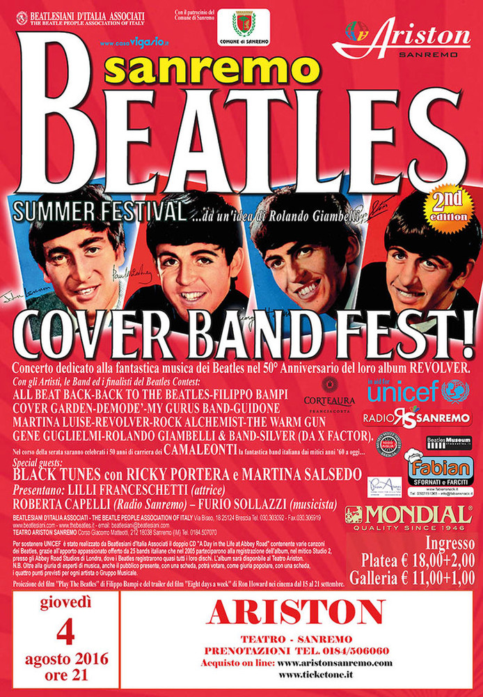 Sanremo: giovedì prossimo al Teatro Ariston secondo appuntamento con il 'Beatles Summer Festival'