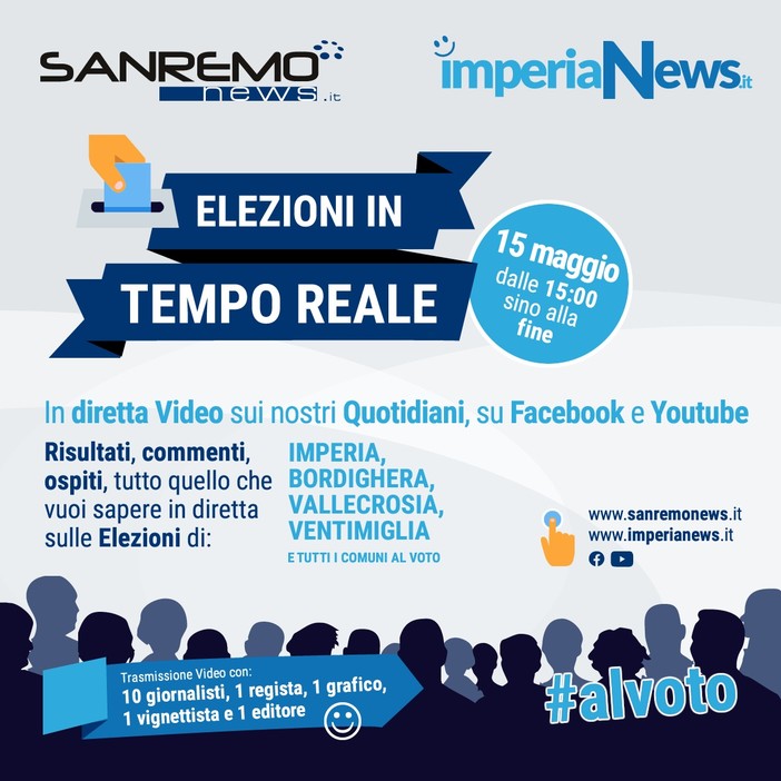 Lunedì 15 maggio dalle 15 Maratona Elettorale in diretta video per conoscere in tempo reale tutti risultati con ospiti e commenti