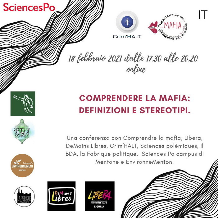 ‘Comprendere la mafia’, convegno online a cura del gruppo 'Comprendre la mafia' della Facoltà di Sciences di Mentone