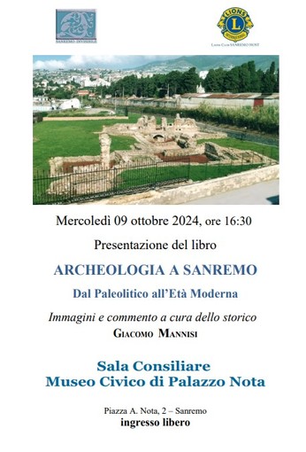 &quot;Archeologia a Sanremo&quot;: mercoledì 9 ottobre la presentazione del libro di Giacomo Mannisi