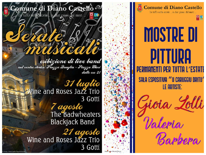 Eventi estivi a Diano Castello, al via la mostra di Lolli e Barbera e tre concerti in centro