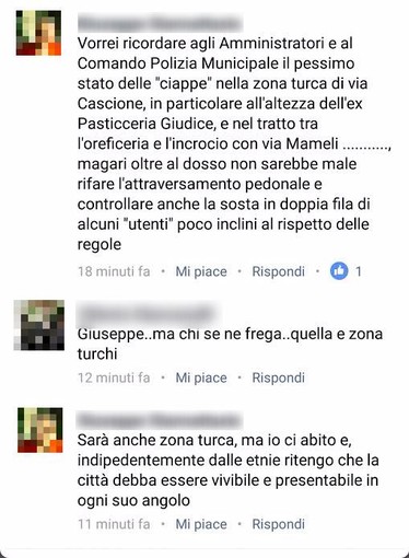 Imperia: &quot;la parte bassa di via Cascione? Chi se ne frega. E' zona dei turchi&quot;. Il commento razzista su Facebook