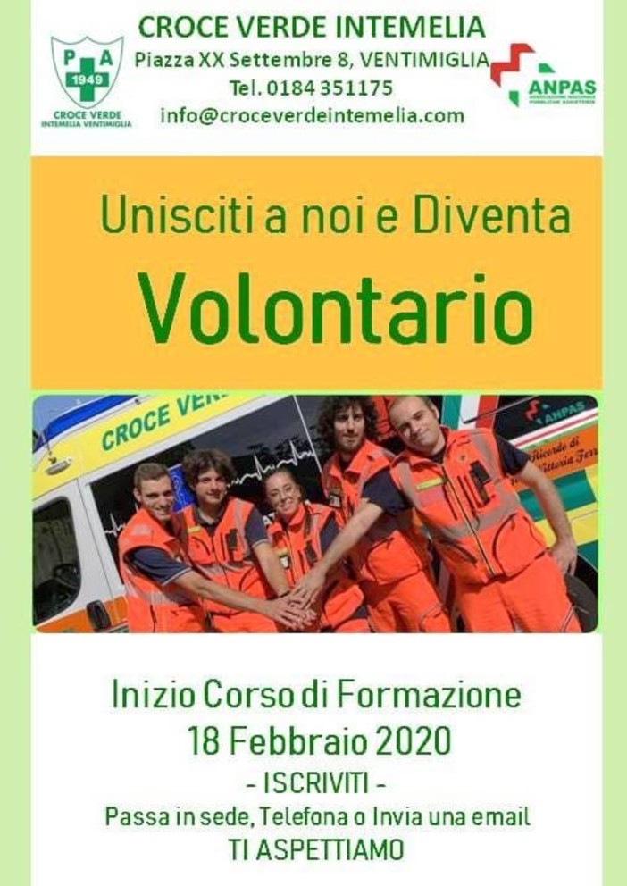 Ventimiglia: iscrizioni aperte al corso per volontari con la Croce Verde Intemelia